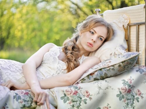 girl, portrait, lying down