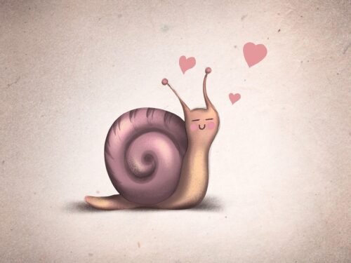 snail, love, hearts