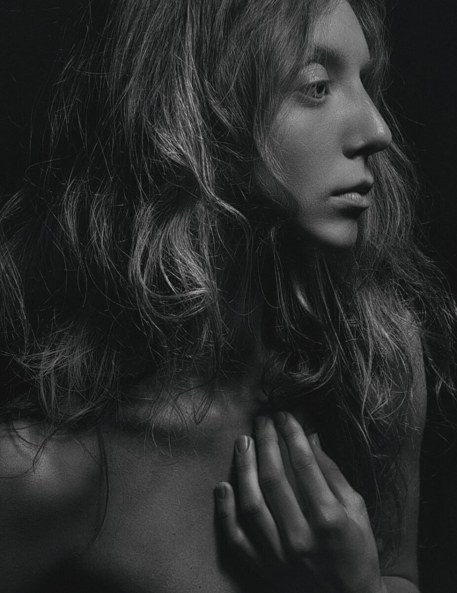 portrait, woman, beautiful, black and white, nude woman, naked woman
