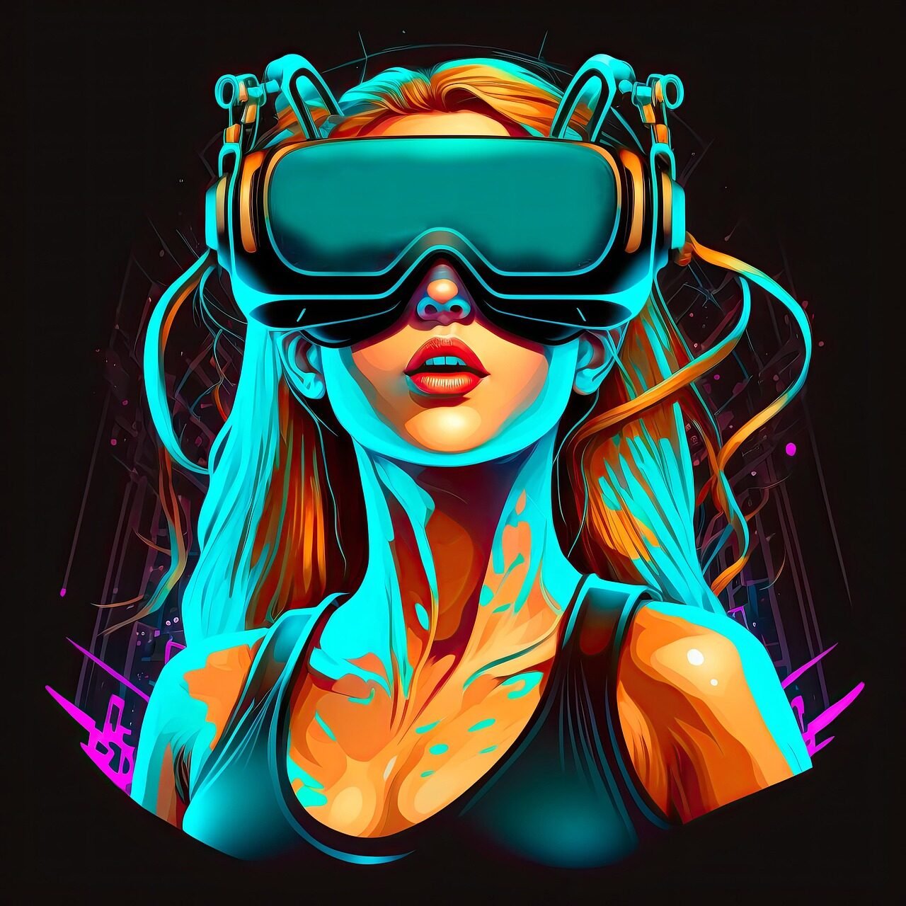 ai generated, woman, virtual reality glasses, young, virtual reality, glasses, cyberpunk, fantasy, drawing, game, futurism, virtual reality, cyberpunk, cyberpunk, cyberpunk, cyberpunk, cyberpunk