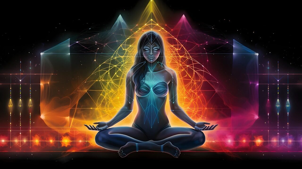 yoga, meditation, energy, chakra, alignment, brain, body, girl, woman, pose, posing, ai generated