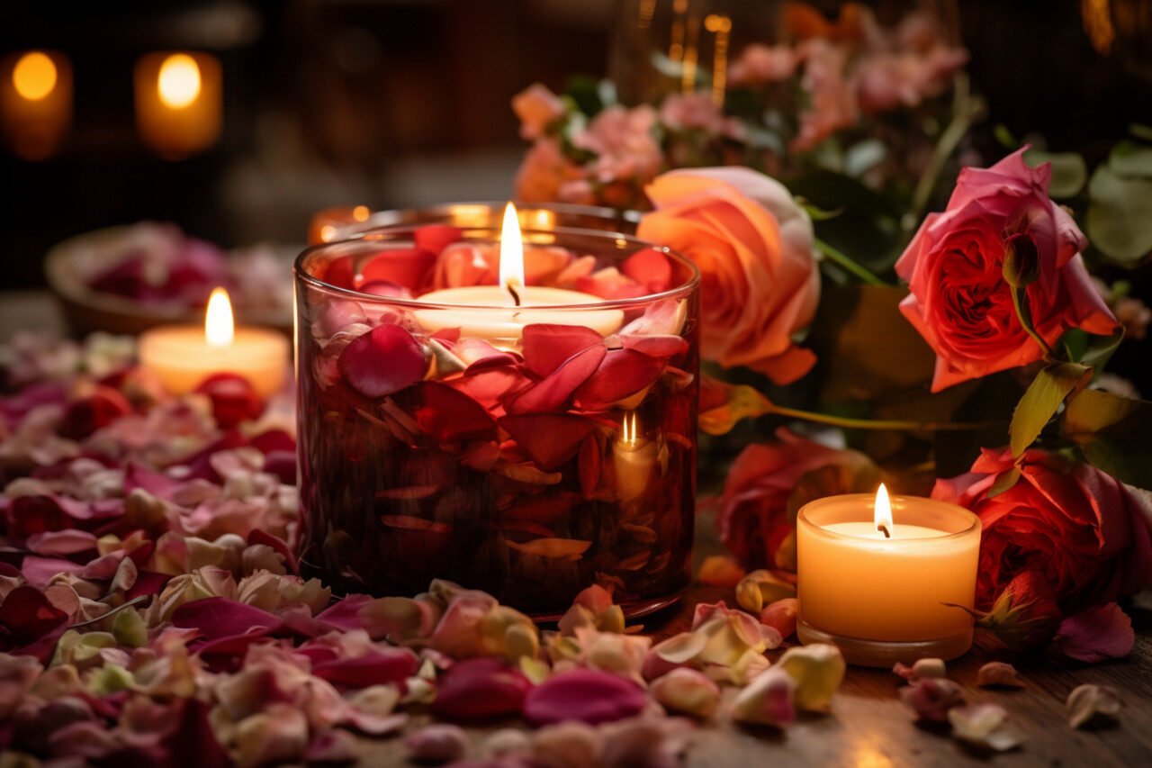 ai generated, aromatherapy, nature, flowers, relaxation, scent, candles, flame, burning candles, massage, stress, therapy, massage oil, tincture