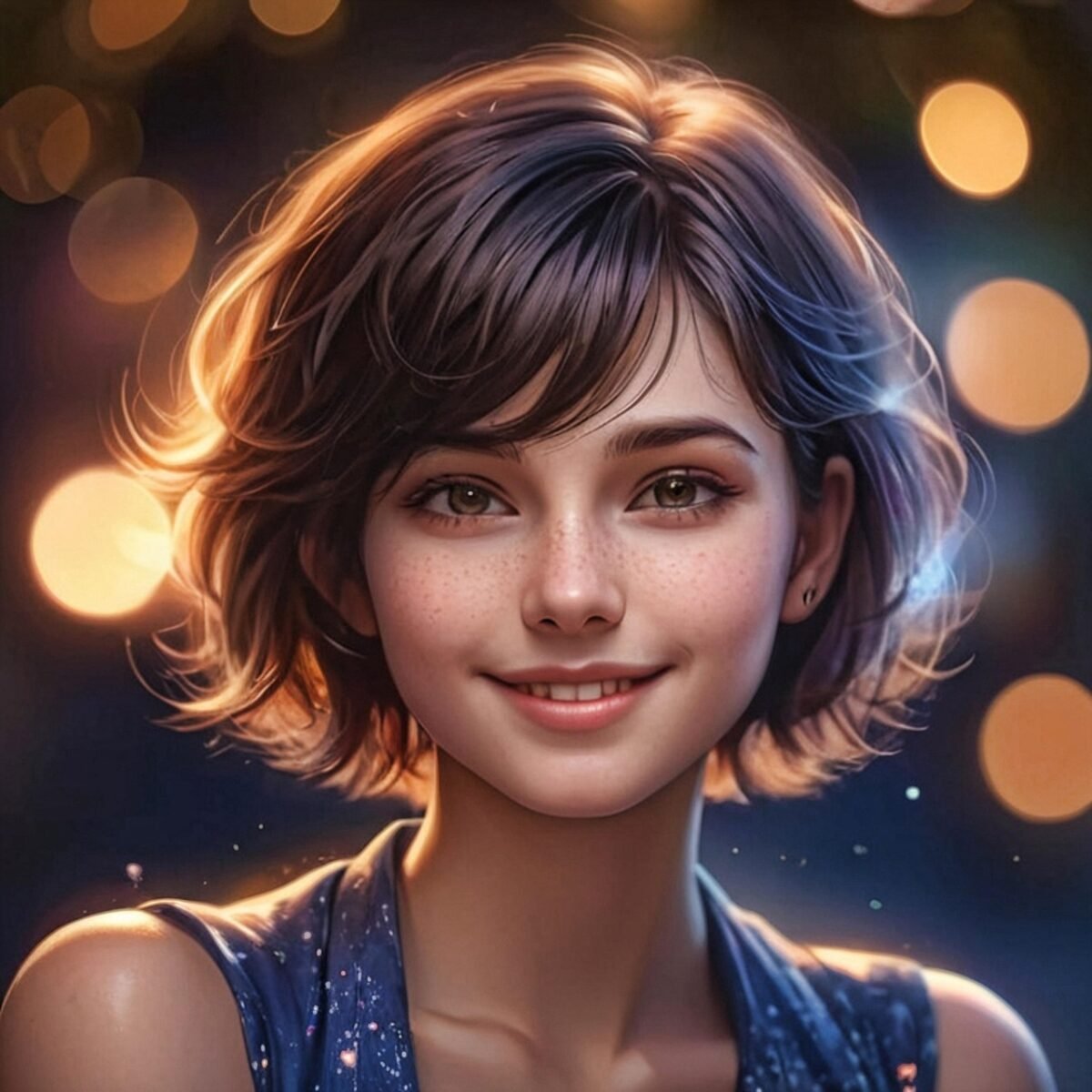 pretty, face, teenager, teen, sweet, cute, smile, happy, short hair, bokeh, young, portrait