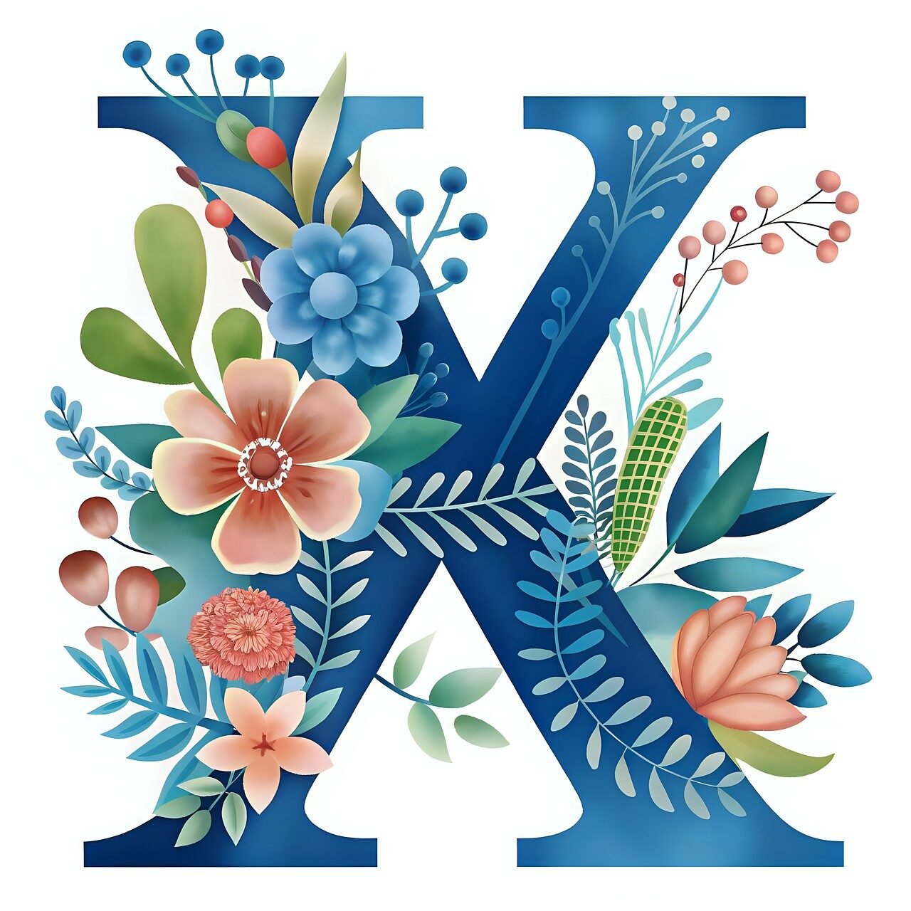 ai generated, letter, x, nature, font, flowers, isolated