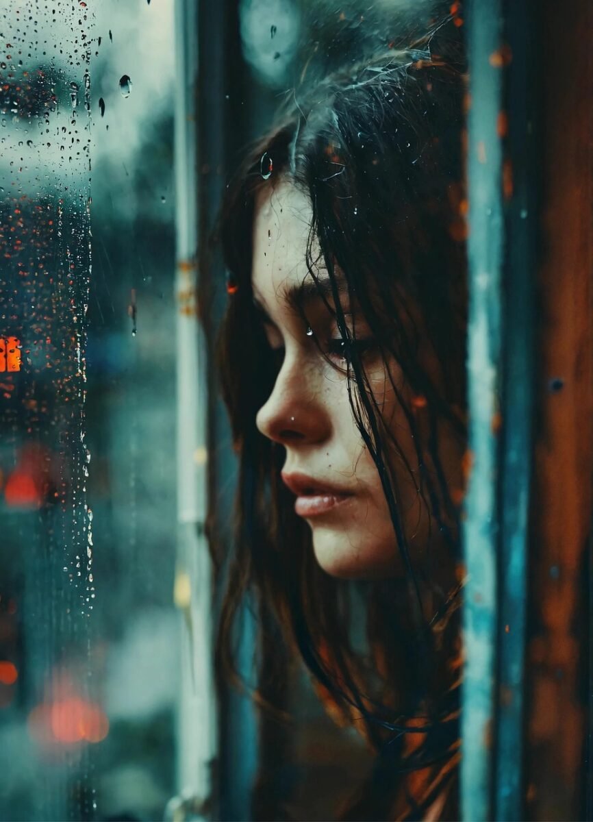 woman, rain, nature, sad, model, window