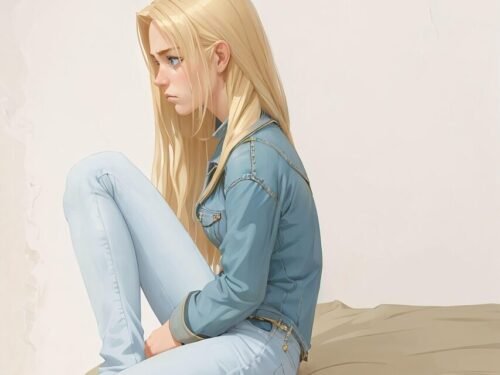 ai generated, teenager, sad, sad girl, teen, girl, woman, bed, sitting