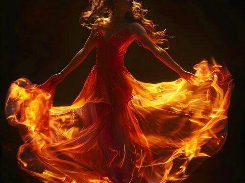 ai generated, woman, fire, heat, dress, mystic, flame, burn, burning, girl, dance