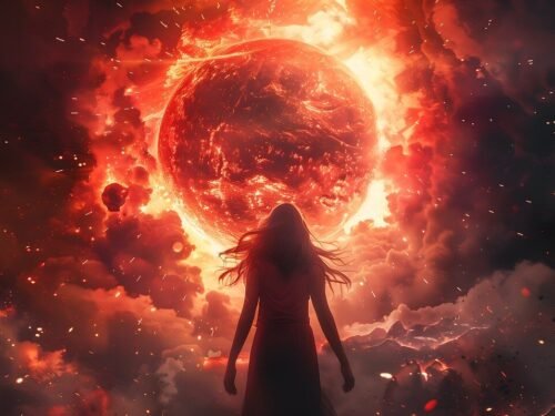 ball, fire, hot, calls, blaze, woman, figure, destruction, apocalypse, disaster, catastrophe, generated by ai