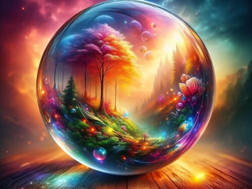 ai generated, sphere, glass, glass ball, fall, autumn, ball, fantasy, nature, landscape, orb