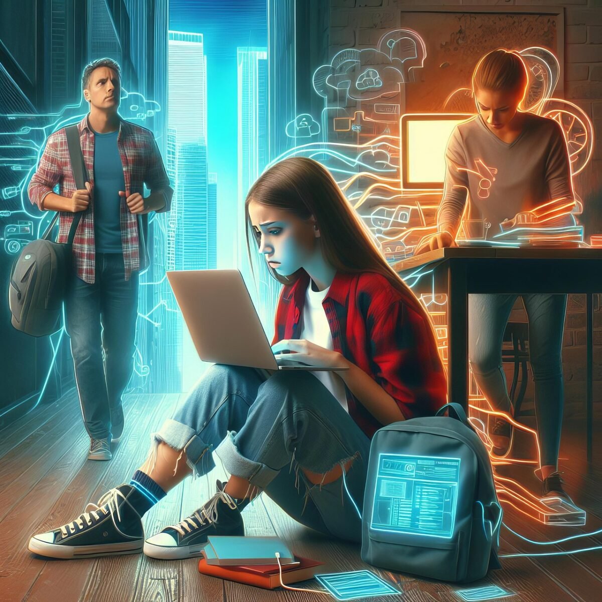 ai generated, girl, kid, student, school girl, computer, distant, e-learning, education, exercise, female, internet, knowledge, laptop, learning, lecture, lifestyle, listen, online, pc, study, technology, young, e-learning, learning, learning, learning, learning, learning