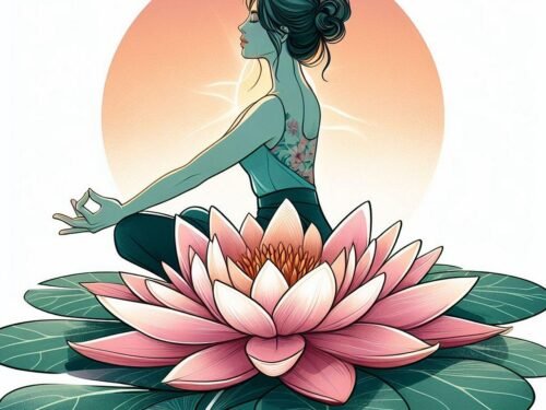 girl, meditation, yoga, tantra, waterlily, graphics, ai generated