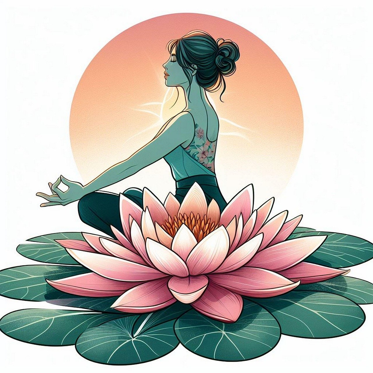 girl, meditation, yoga, tantra, waterlily, graphics, ai generated