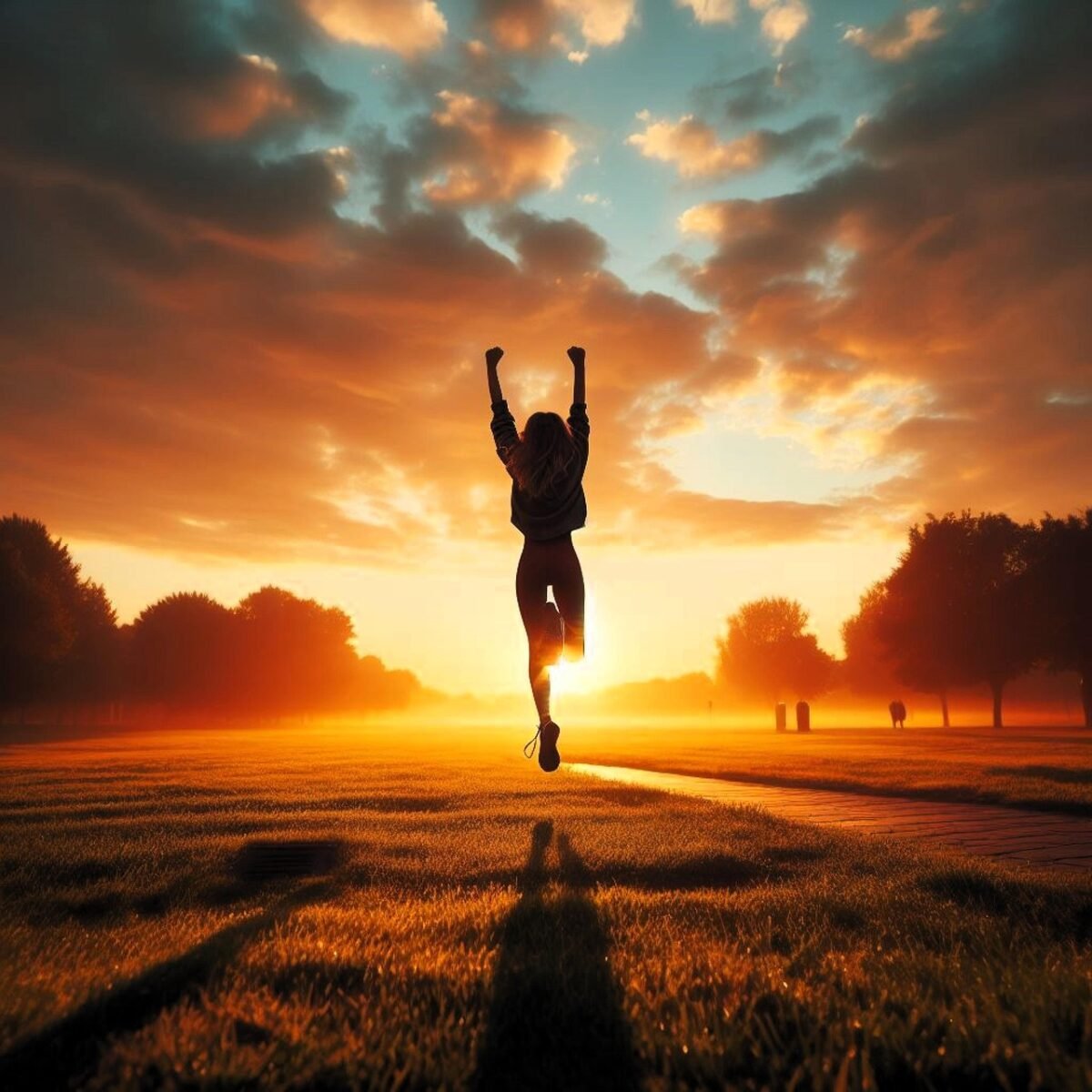 ai generated, woman, jump, silhouette, freedom, joy, happiness, happy, christian, christianity, religion, religious