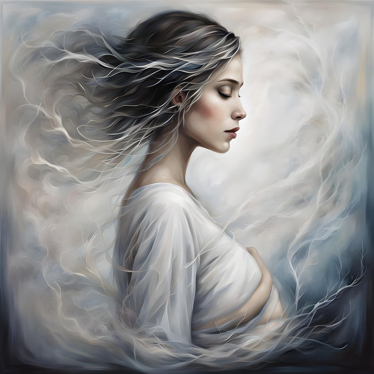 ai generated, maternity, pregnant, pregnancy, mother, mom, expecting, painting, portrait