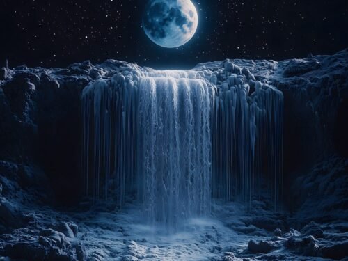 ai generated, moon, waterfall, landscape, scenic, nature, darling, night