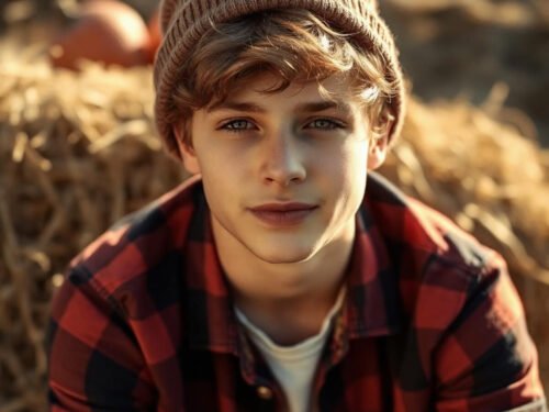 ai generated, teen, boy, young, fall, autumn, harvest, handsome, beanie, portrait, teenager