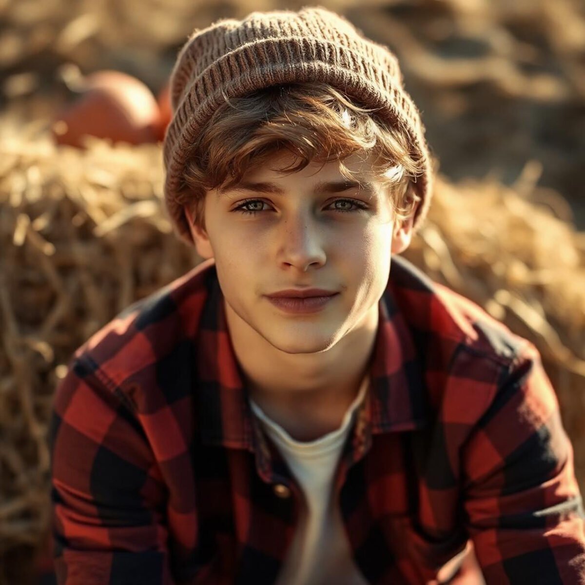 ai generated, teen, boy, young, fall, autumn, harvest, handsome, beanie, portrait, teenager
