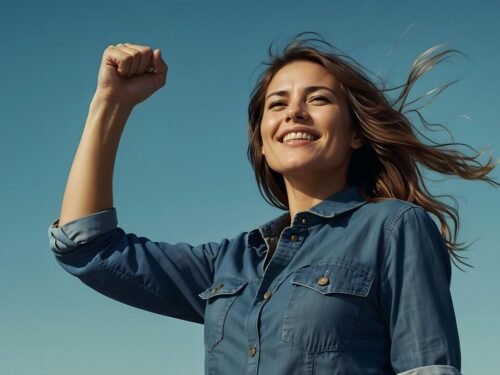 ai generated, woman, success, achievement, fist raised, struggle, power, fashion, model, elegance, female