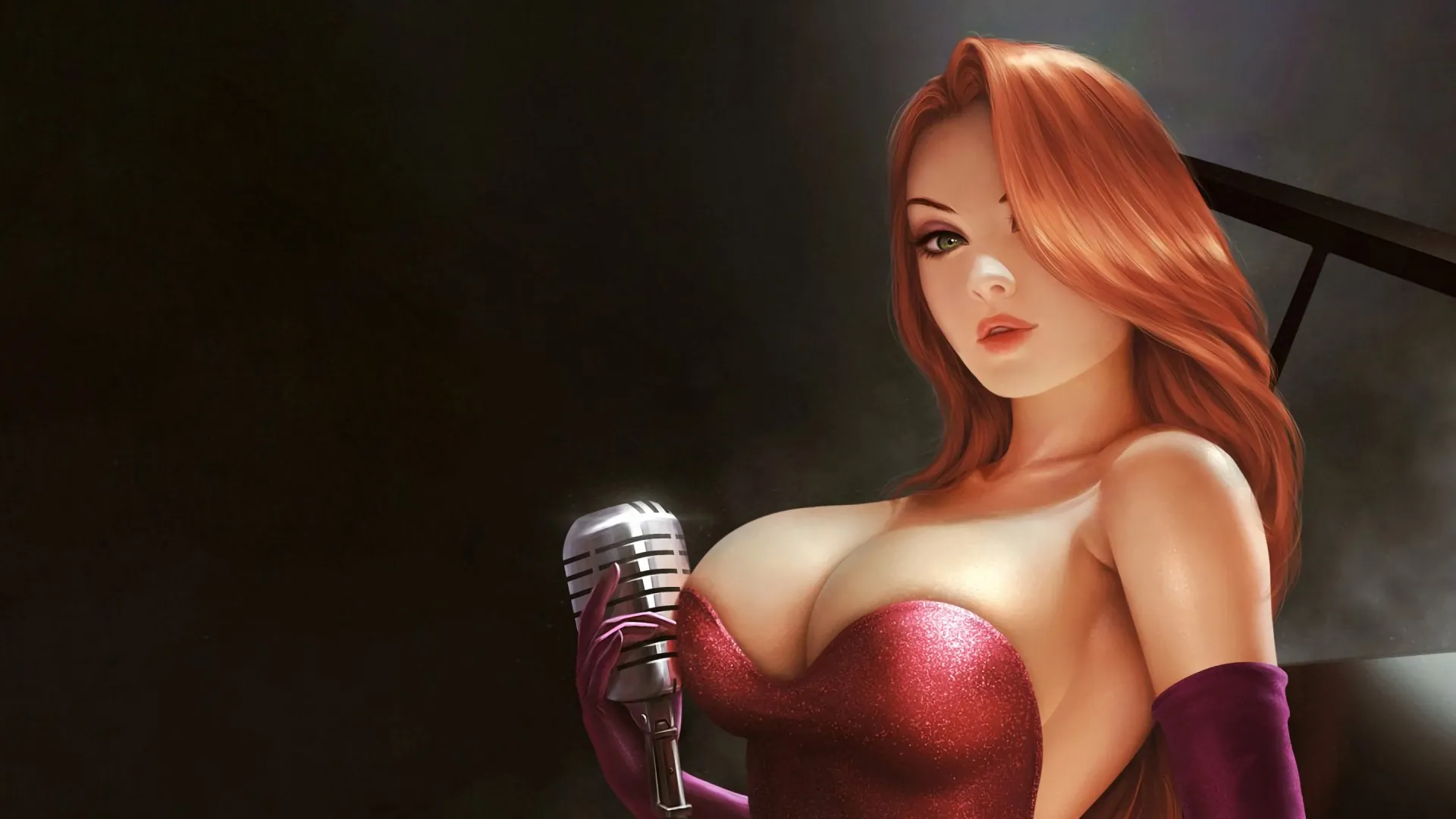 Anime girl sexy erotic orange hair redhead long hair green e