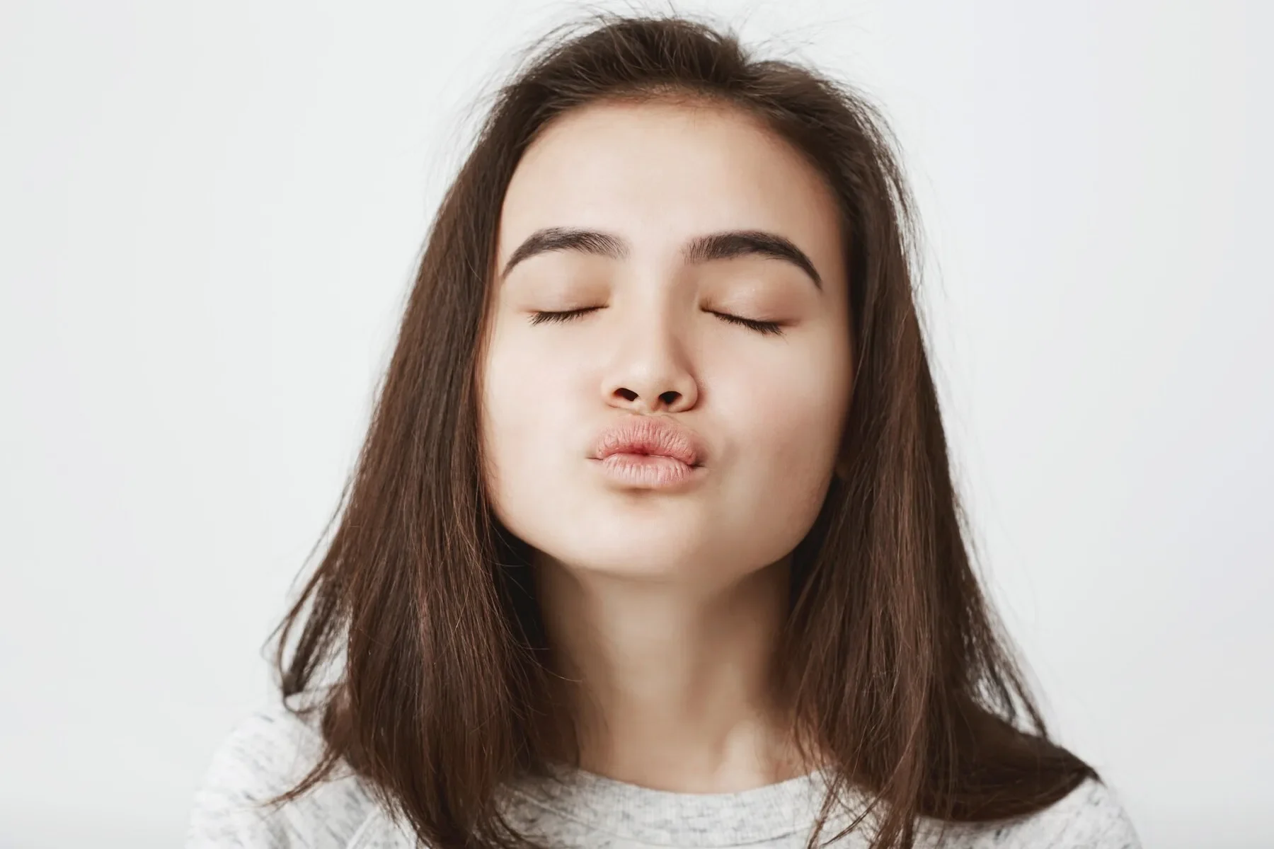Attractive tender european woman waiting kiss
