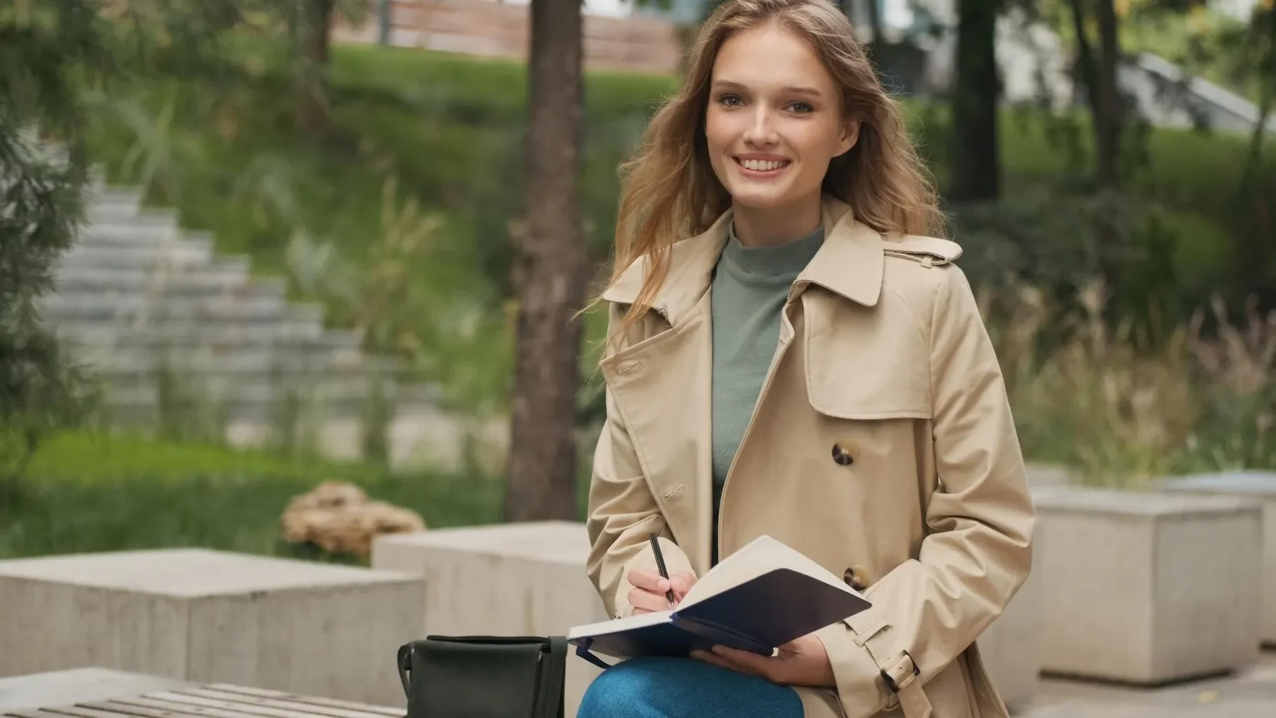 Beautiful positive student girl smiling while doing homework
