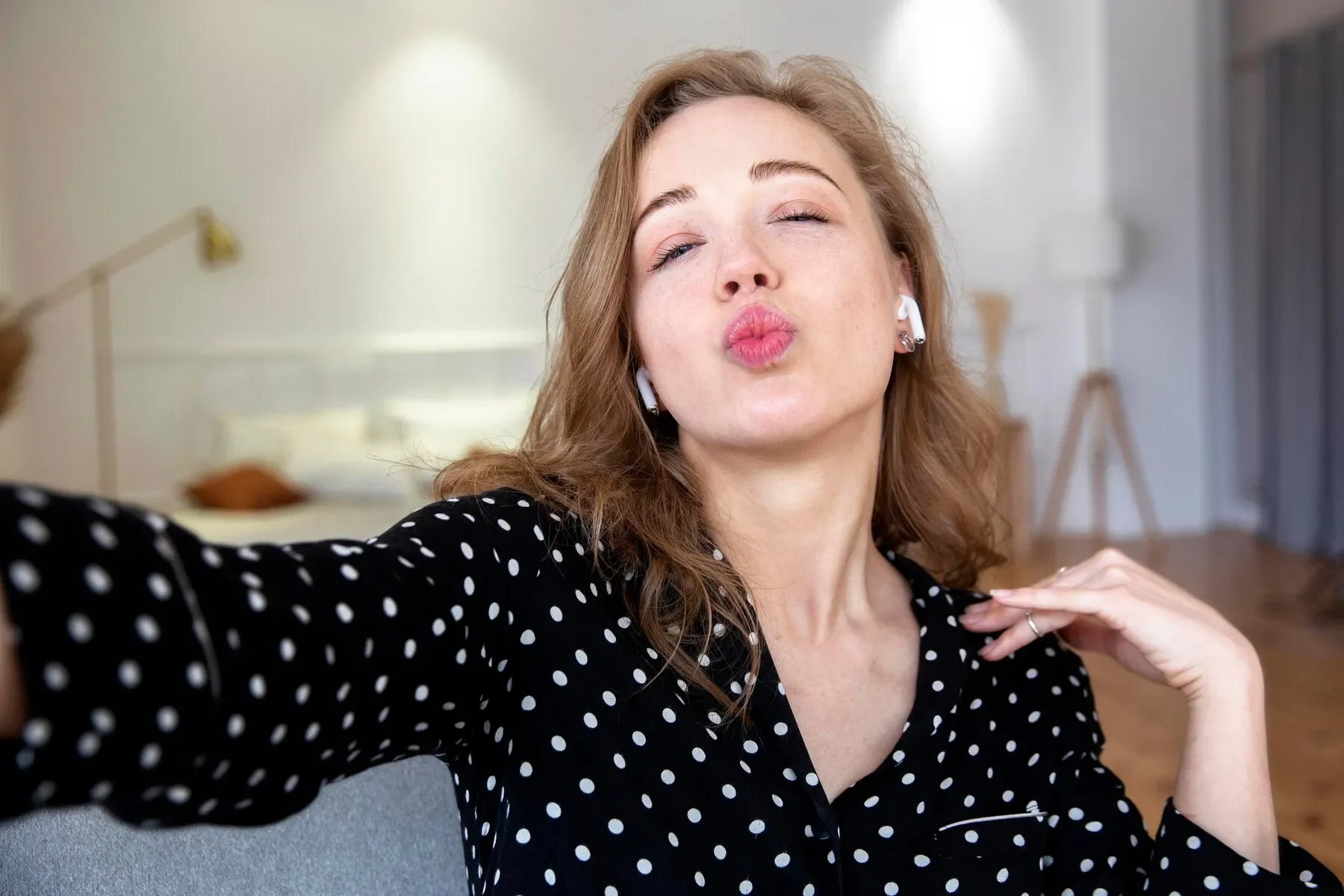 Beautiful woman taking selfie