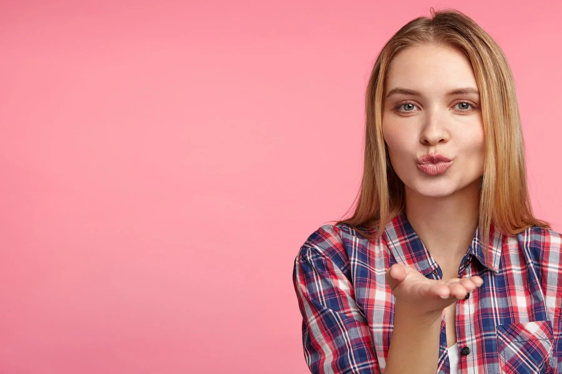 Blonde woman striped shirt