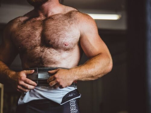 man wearing sauna belt