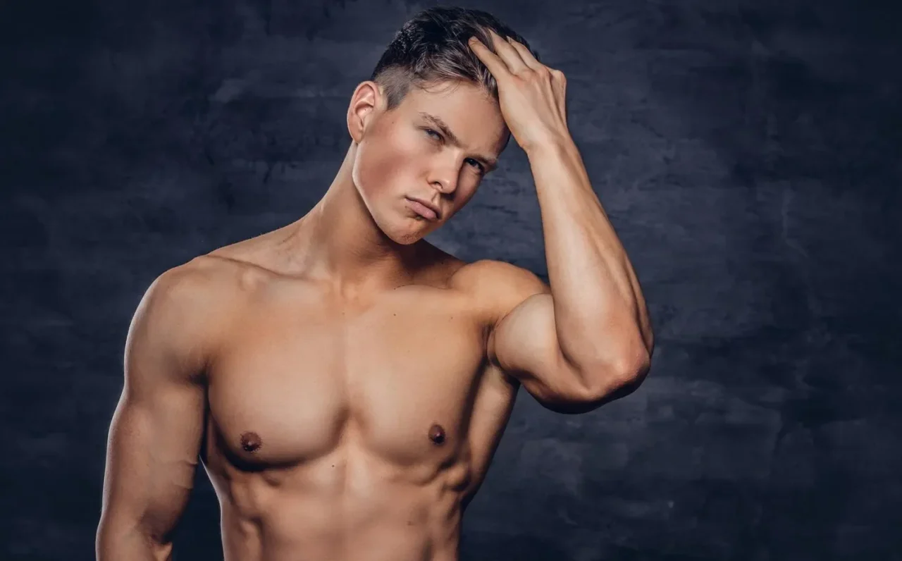 Close up portrait sexy shirtless young man model