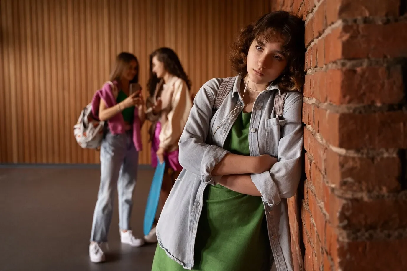 Front view sad girl being bullied