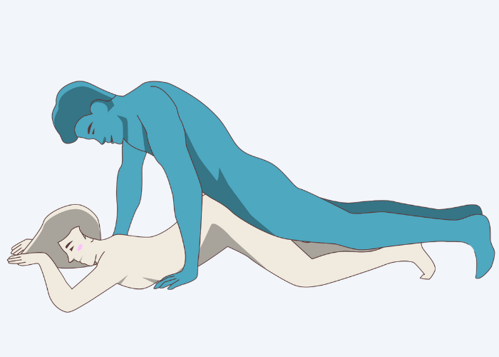Illustration of the Woman facing down, man on top Sex Position