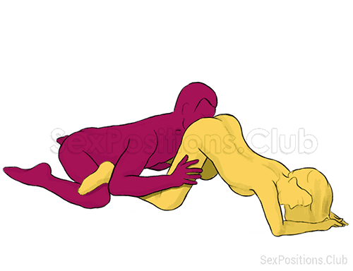 Sex position #86 - Forbidden Fruit. (cunnilingus, from behind, kneeling, oral sex). Kamasutra - Photo, picture, image