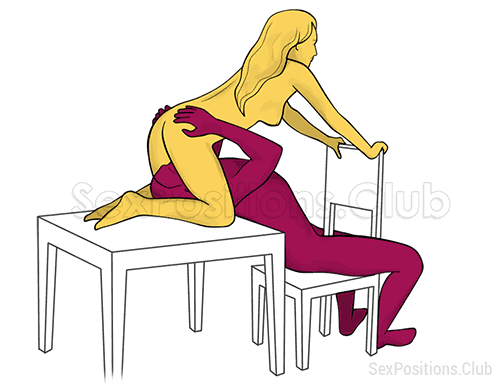 Sex position #373 - Kitchen (on the table). (oral sex, cunnilingus, woman on top). Kamasutra - Photo, picture, image
