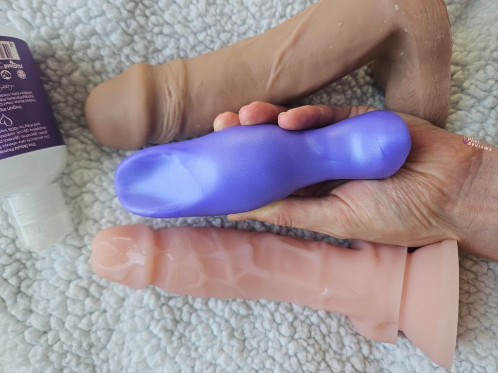 Vaginal stretching progression using larger insertable toys with lubricant for comfort