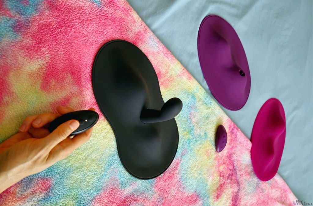 VibePad 3 vs. VibePad 2 vs. VibePad humpable vibrators on bed - remote control