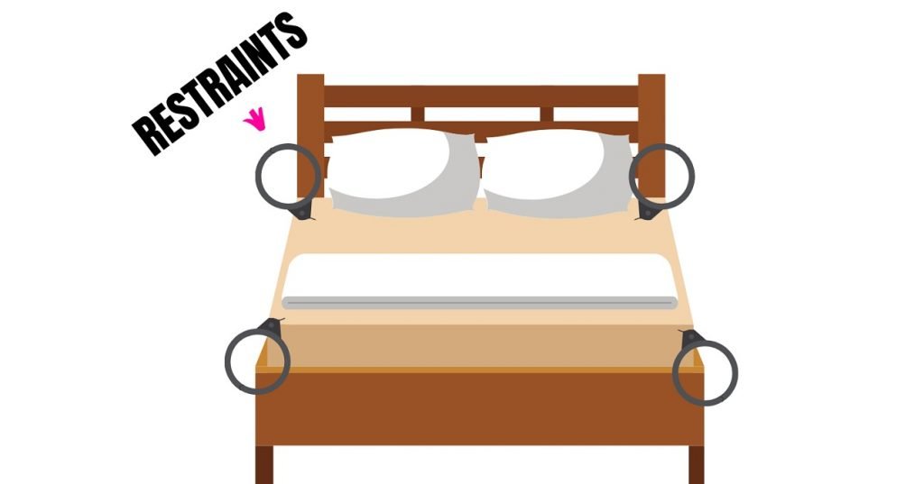 bed with restraints connected