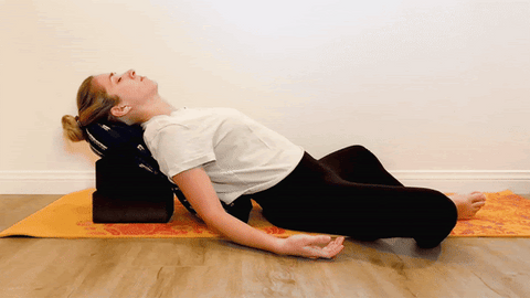Dr. Katie Hunter demonstrating reclined butterfly
