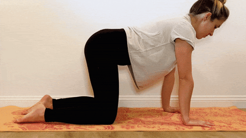 Dr. Katie Hunter demonstrating child's pose