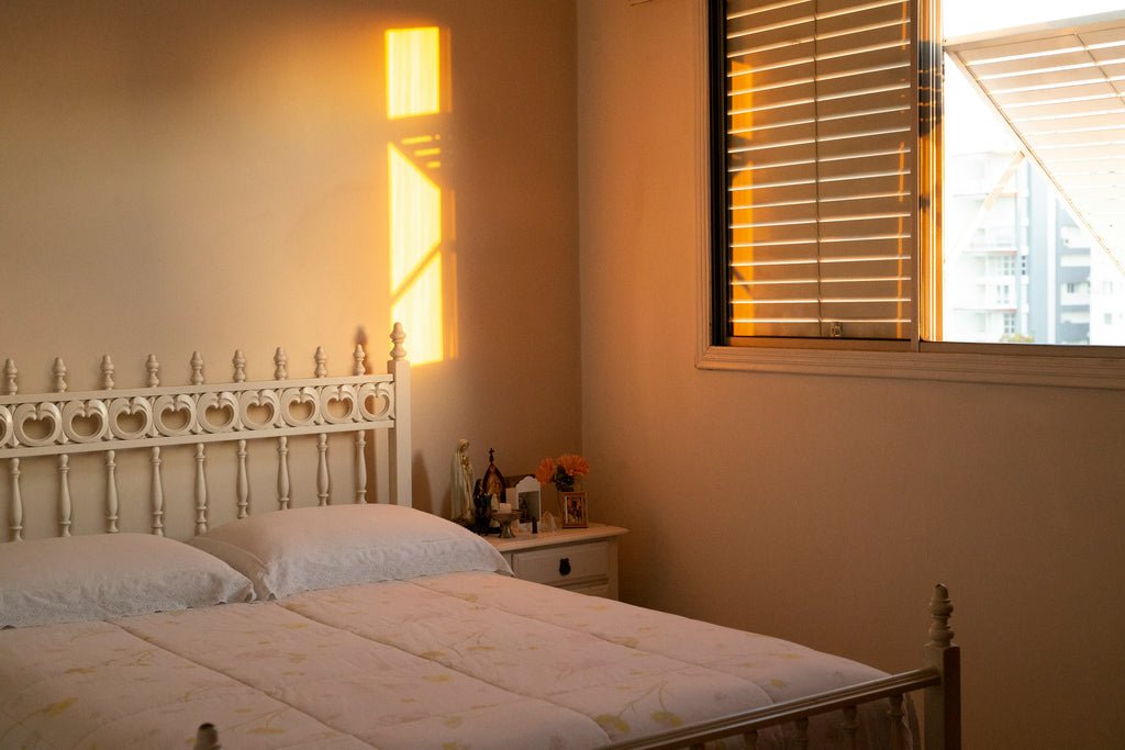Room bathed in golden sunlight