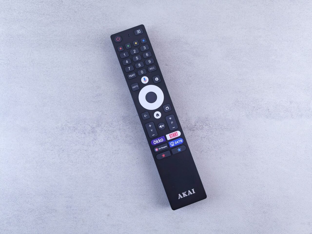 A close up of a remote control on a white surface