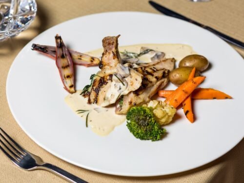 cooked food on white ceramic plate