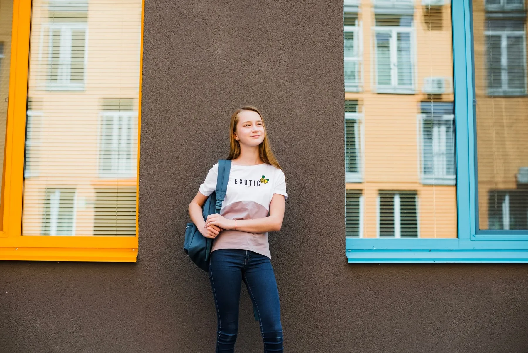 Pensive student with backpack