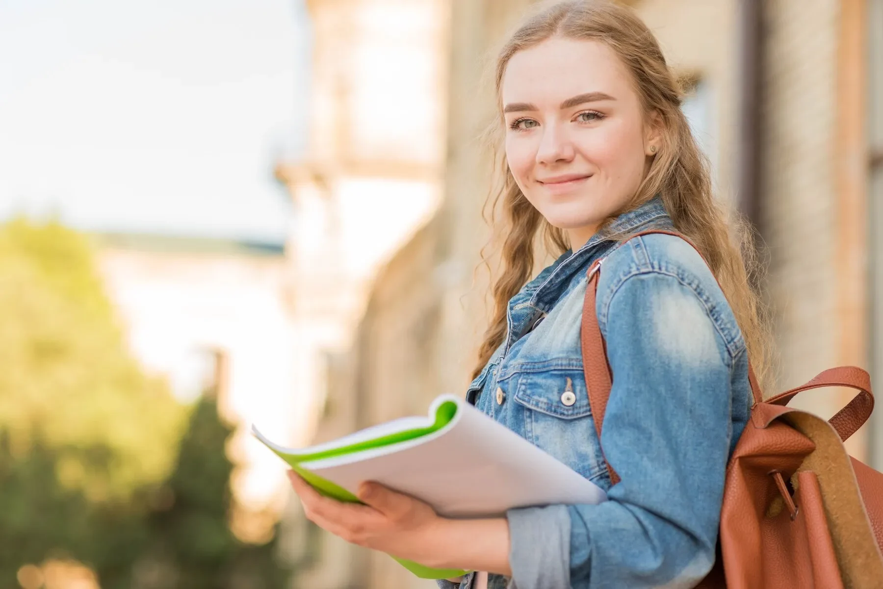 Portrait girl front school